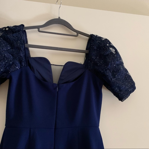 Aidan Mattox blue dress beautiful sequence top and button. Size 2 - Picture 6 of 7